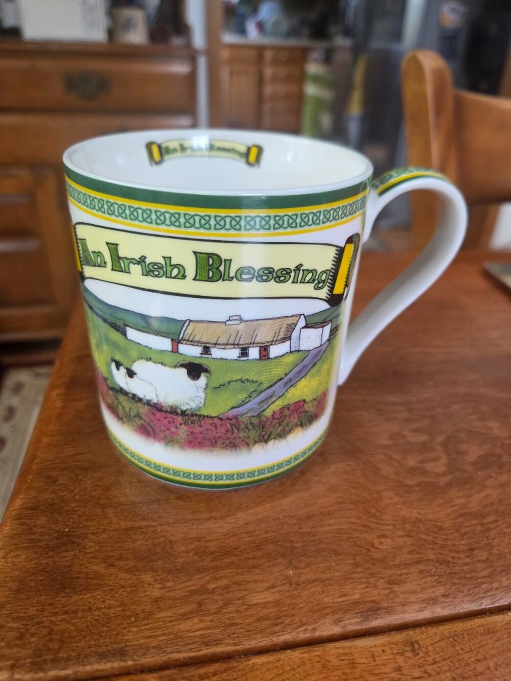 coffee ceramic mug an Irish blessing cottage and sheep scene 14 oz